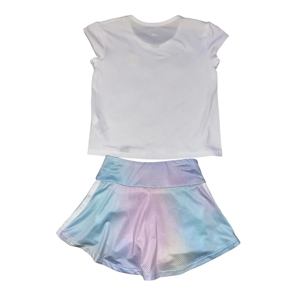 adidas White Rainbow Graphic Tee and Flounce Skort  Set